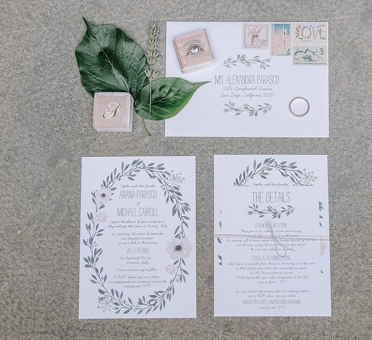 Wedding Stationery | Super Luxe Blush, White & Greenery Destination Wedding at Villa Pitiana, Tuscany, Italy | Jason Mark Harris Photography | Angelo La Torre Film