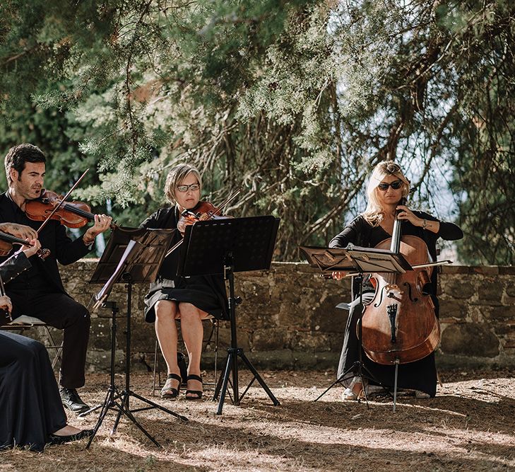 String Quartet | Super Luxe Blush, White & Greenery Destination Wedding at Villa Pitiana, Tuscany, Italy | Jason Mark Harris Photography | Angelo La Torre Film