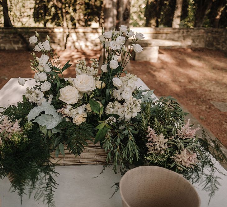 White, Greenery & Blush Floral Arrangement | Super Luxe Blush, White & Greenery Destination Wedding at Villa Pitiana, Tuscany, Italy | Jason Mark Harris Photography | Angelo La Torre Film