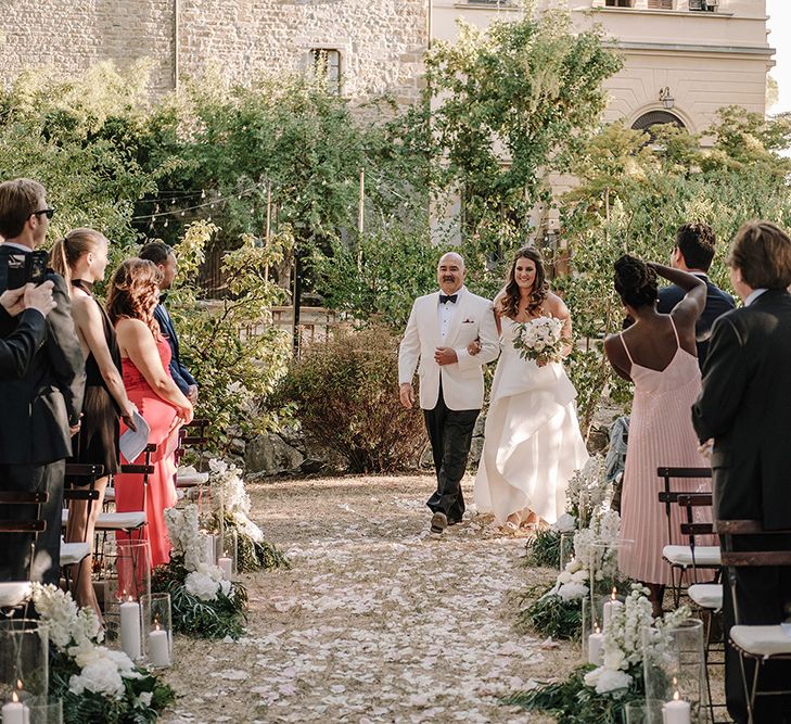 Wedding Ceremony | Bridal Entrance in Monique Lhuillier Gown | Super Luxe Blush, White & Greenery Destination Wedding at Villa Pitiana, Tuscany, Italy | Jason Mark Harris Photography | Angelo La Torre Film