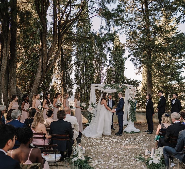 Wedding Ceremony | Altar | Wedding Party | Super Luxe Blush, White & Greenery Destination Wedding at Villa Pitiana, Tuscany, Italy | Jason Mark Harris Photography | Angelo La Torre Film