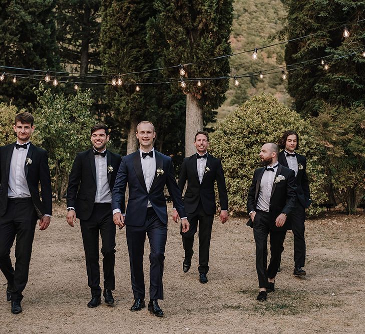 Groomsmen in Tuxedos | Super Luxe Blush, White & Greenery Destination Wedding at Villa Pitiana, Tuscany, Italy | Jason Mark Harris Photography | Angelo La Torre Film