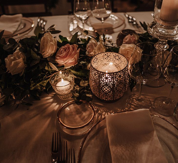 Elegant Centrepiece | Super Luxe Blush, White & Greenery Destination Wedding at Villa Pitiana, Tuscany, Italy | Jason Mark Harris Photography | Angelo La Torre Film