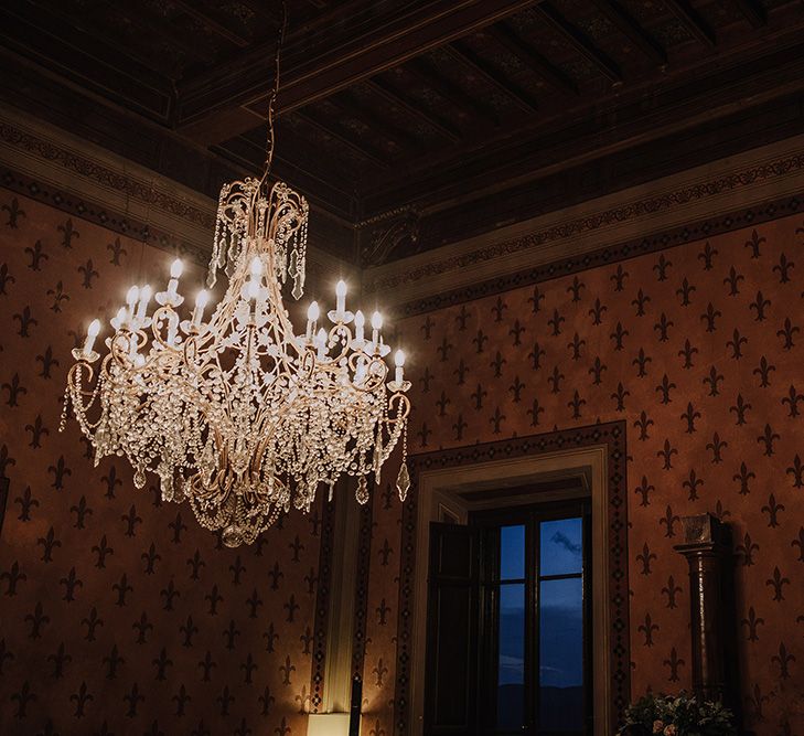 Chandelier | Super Luxe Blush, White & Greenery Destination Wedding at Villa Pitiana, Tuscany, Italy | Jason Mark Harris Photography | Angelo La Torre Film