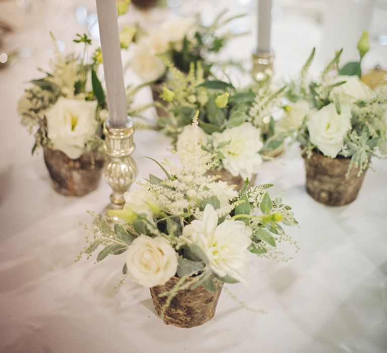 White Flowers & Grey Candles Centrepiece