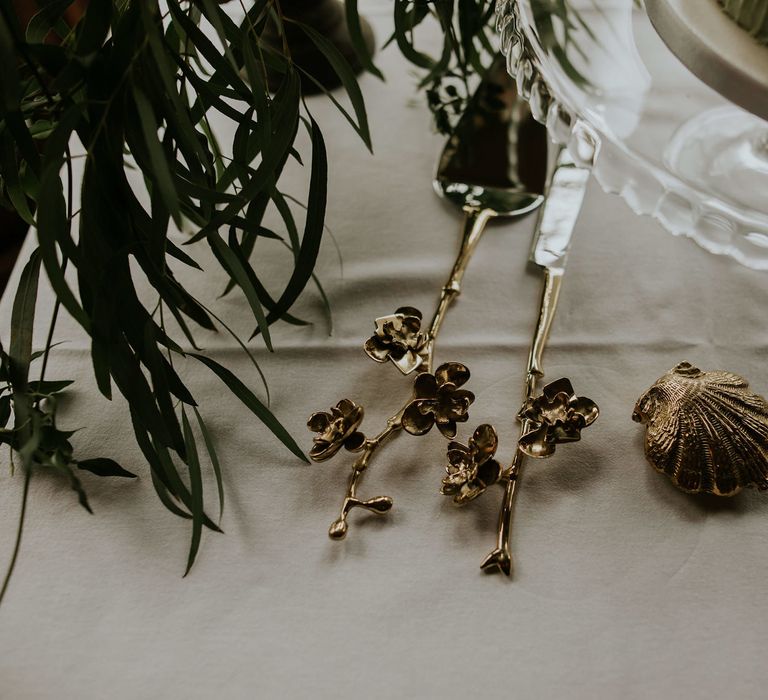 Seafoam Green Wedding Cake With Gold Detail By Peboryon // Magical Winter Elopement Wedding Cornwall With Images By Enchanted Brides Photography & Film By Baxter And Ted With Styling From A Belle & A Brit