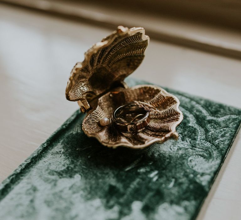 Gold Seashell Ring Box // Magical Winter Elopement Wedding Cornwall With Images By Enchanted Brides Photography & Film By Baxter And Ted With Styling From A Belle & A Brit