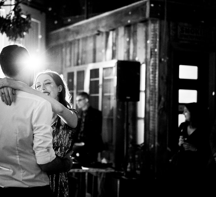 Bride In Metallic Dress For Reception // Relaxed Foodie Wedding At Brixton East Dita Rosted Events Worm London Floral Design