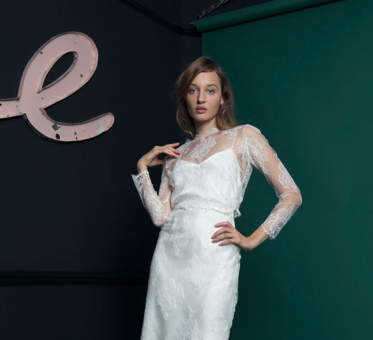 Bridal Gown With Lace & Sheer Overlay From Halfpenny London