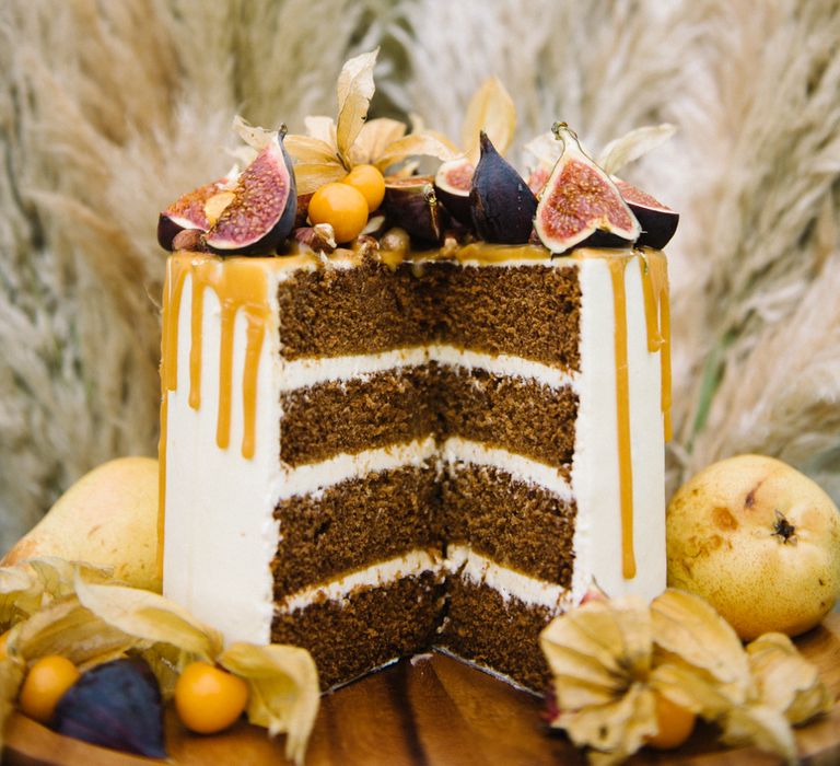 Autumnal Wedding Inspiration At The Coast With Pampas Grass Moon Gate & Drip Icing Cake With Images From Olivia Bossert Photography & Styling By The Artful Event Co