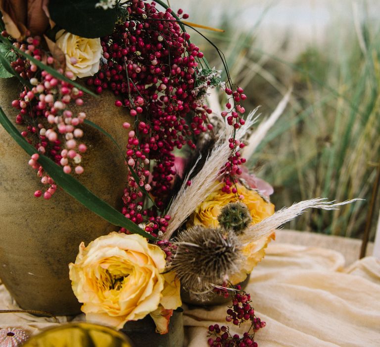 Autumnal Wedding Inspiration At The Coast With Pampas Grass Moon Gate & Drip Icing Cake With Images From Olivia Bossert Photography & Styling By The Artful Event Co