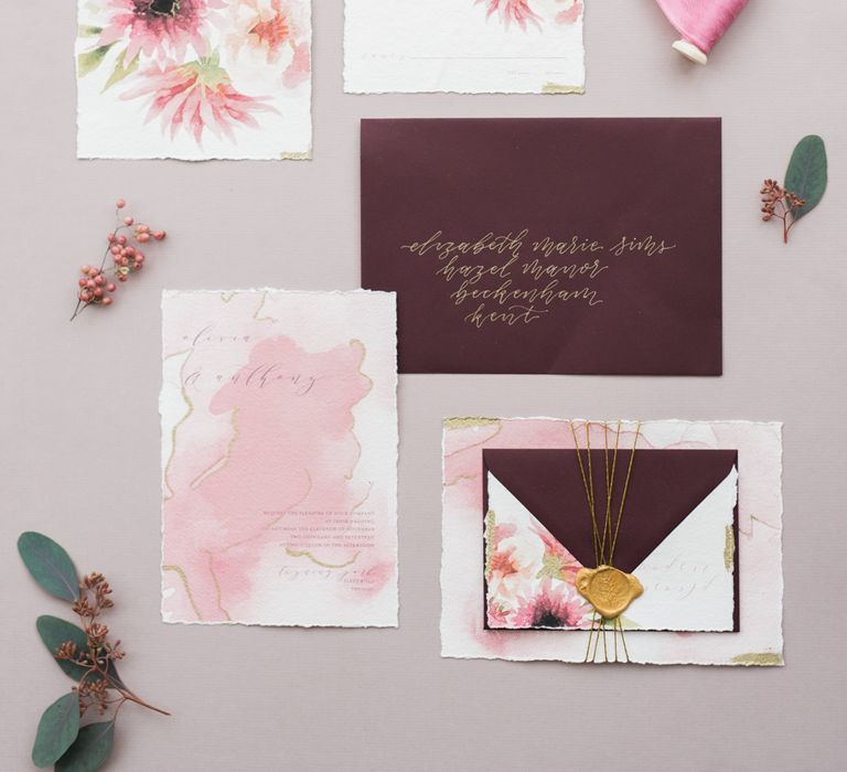 Ollie's Studio Stationery | Autumnal Decadence Wedding Inspiration at Twyning Park Styled by For The Love of Weddings | Red, Gold & Blush Colour Scheme | Captured by Katrina Photography