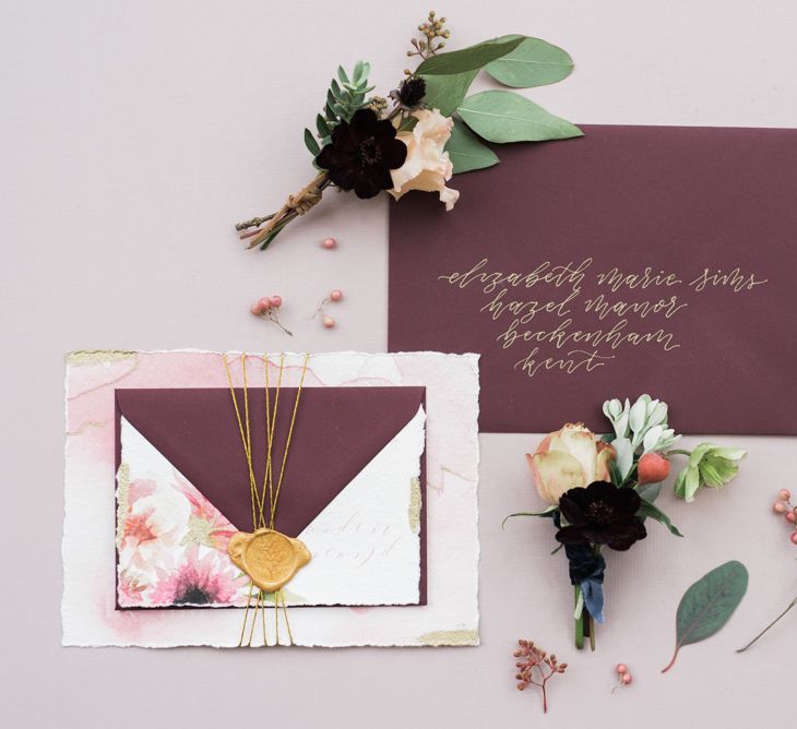 Ollie's Studio Stationery | Autumnal Decadence Wedding Inspiration at Twyning Park Styled by For The Love of Weddings | Red, Gold & Blush Colour Scheme | Captured by Katrina Photography