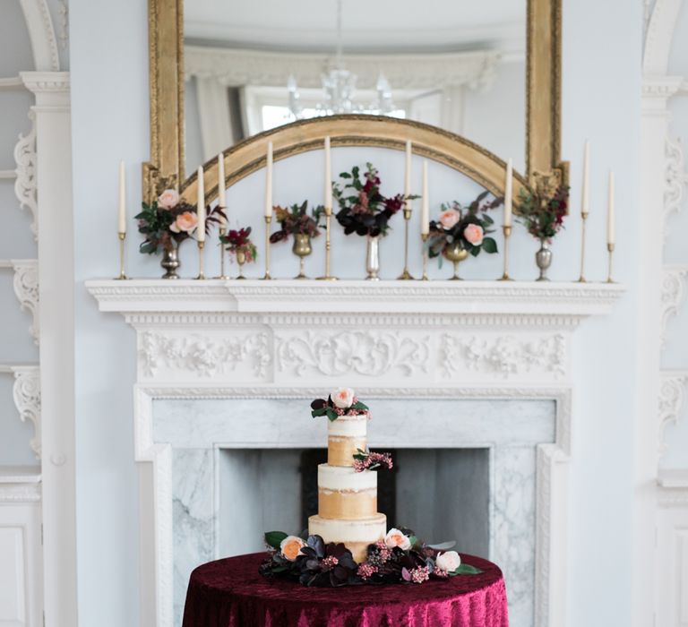 Vanilla Pod Bakery Wedding Cake | Autumnal Decadence Wedding Inspiration at Twyning Park Styled by For The Love of Weddings | Red, Gold & Blush Colour Scheme | Captured by Katrina Photography