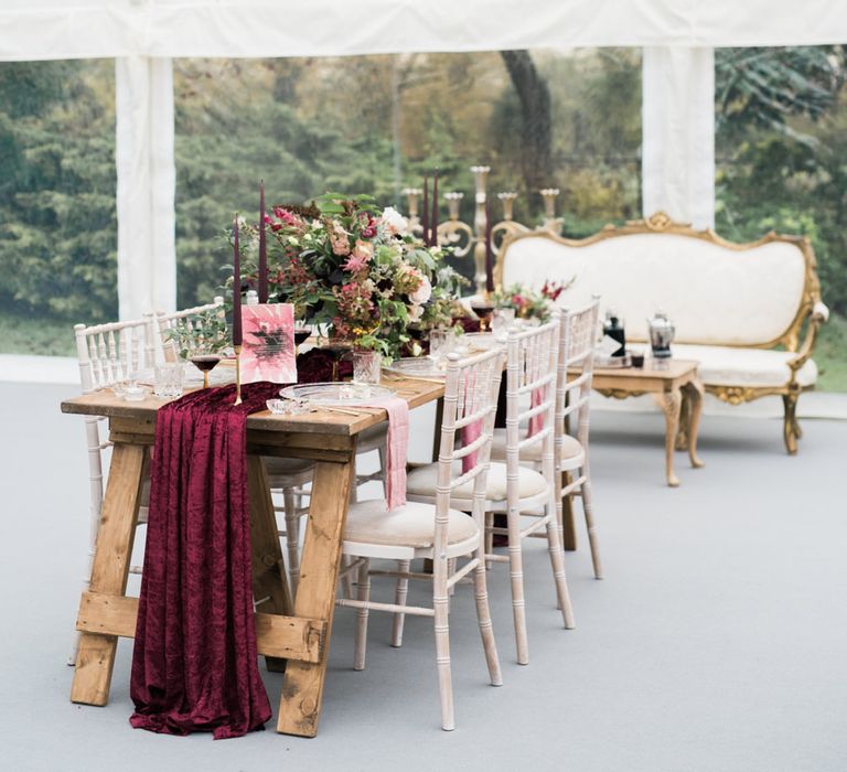 Elegant Tablescape | Autumnal Decadence Wedding Inspiration at Twyning Park Styled by For The Love of Weddings | Red, Gold & Blush Colour Scheme | Captured by Katrina Photography