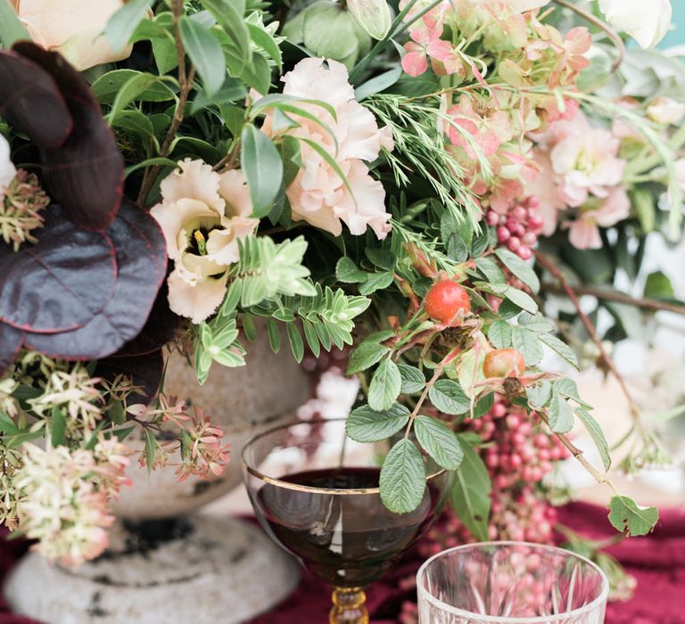 Cut Glass & Platter Table Decor | Autumnal Decadence Wedding Inspiration at Twyning Park Styled by For The Love of Weddings | Red, Gold & Blush Colour Scheme | Captured by Katrina Photography