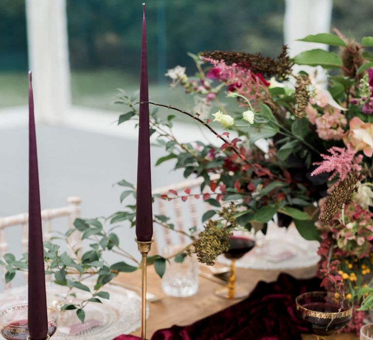 Wedding Table Decor | Autumnal Decadence Wedding Inspiration at Twyning Park Styled by For The Love of Weddings | Red, Gold & Blush Colour Scheme | Captured by Katrina Photography