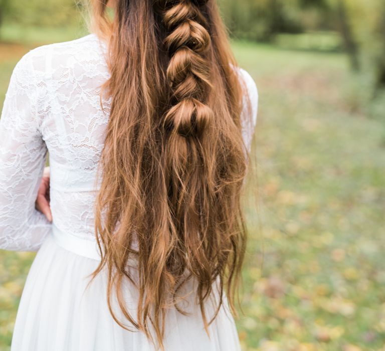 Bridal Hair Style Half Up Half Down | Autumnal Decadence Wedding Inspiration at Twyning Park Styled by For The Love of Weddings | Red, Gold & Blush Colour Scheme | Captured by Katrina Photography