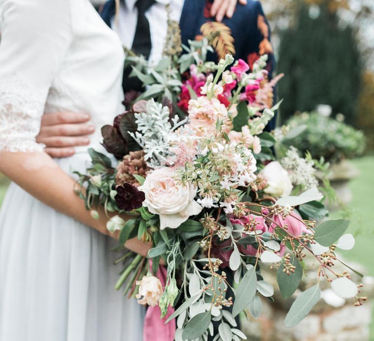 Wedding Bouquet with Pink Ribbon | Autumnal Decadence Wedding Inspiration at Twyning Park Styled by For The Love of Weddings | Red, Gold & Blush Colour Scheme | Captured by Katrina Photography