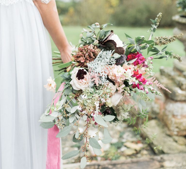 Romantic Wedding Bouquet | Autumnal Decadence Wedding Inspiration at Twyning Park Styled by For The Love of Weddings | Red, Gold & Blush Colour Scheme | Captured by Katrina Photography