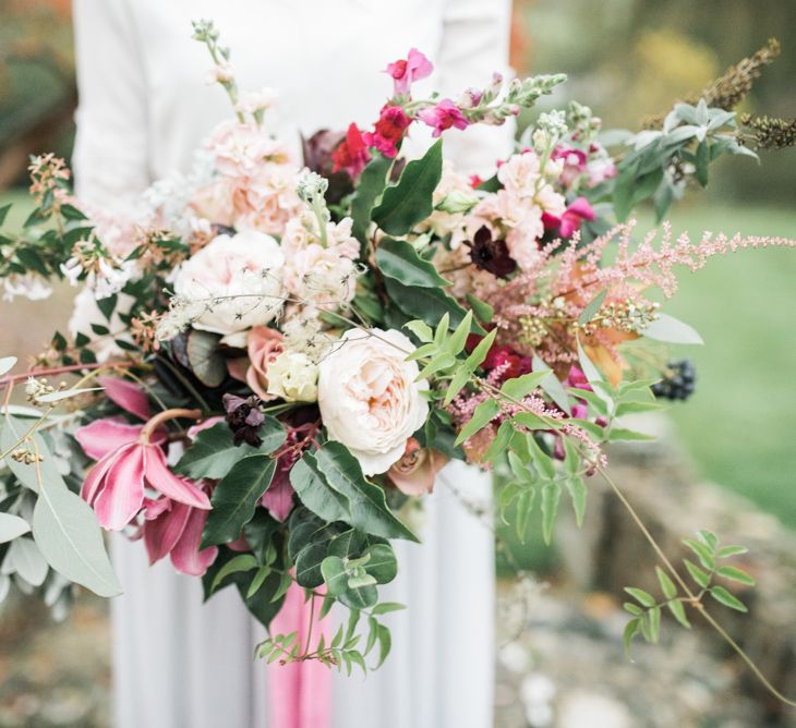 Oversized Wedding Bouquet | Autumnal Decadence Wedding Inspiration at Twyning Park Styled by For The Love of Weddings | Red, Gold & Blush Colour Scheme | Captured by Katrina Photography