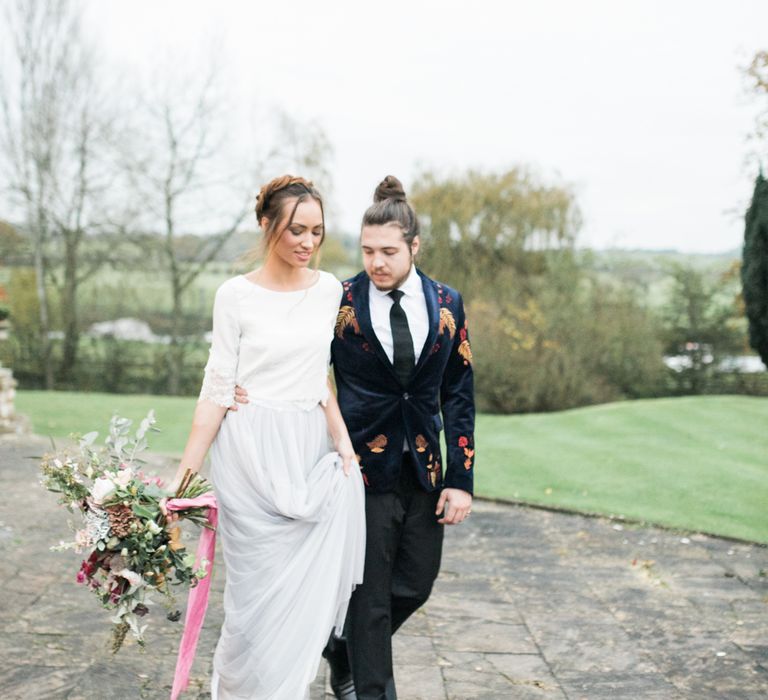 Stylish Bride & Groom | Autumnal Decadence Wedding Inspiration at Twyning Park Styled by For The Love of Weddings | Red, Gold & Blush Colour Scheme | Captured by Katrina Photography