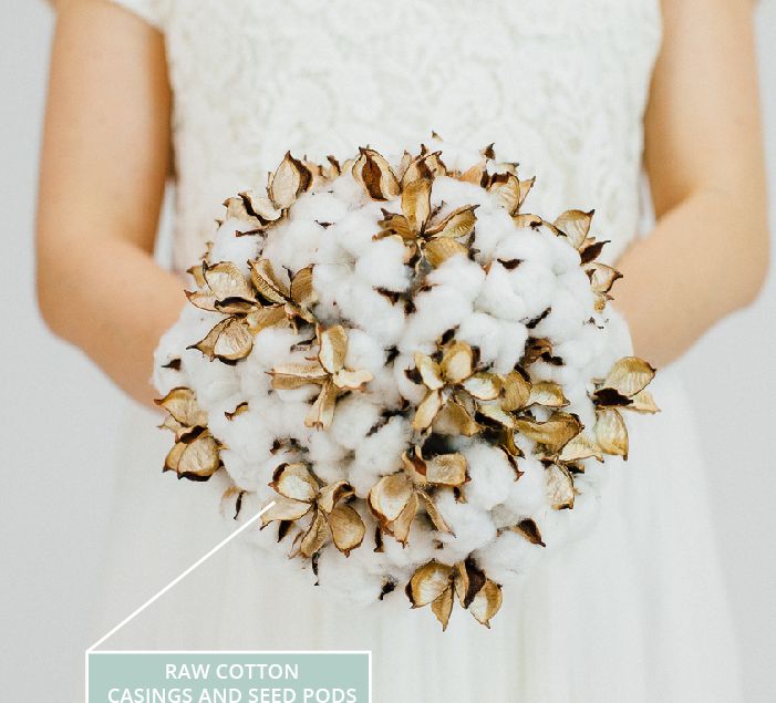 A Winter Wedding Bouquet With Raw Cotton Seed Pods