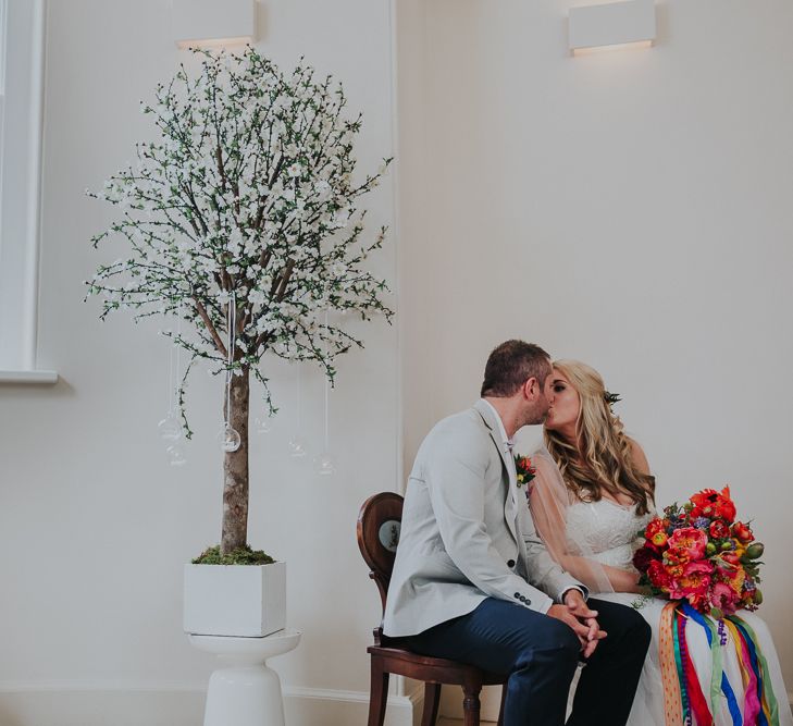 Wedding Ceremony At Iscoyd Park // Colourful Spring Wedding At Iscoyd Park With Coral Charm Peonies And Bride In Pronovias Images From Kate Gray Photography