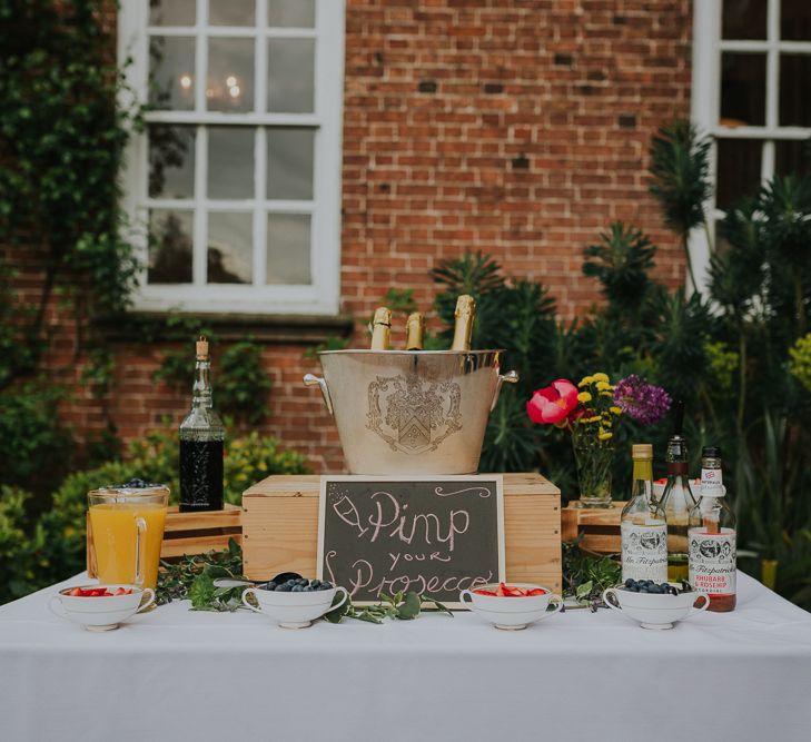 Pimp Your Prosecco Station At Wedding // Colourful Spring Wedding At Iscoyd Park With Coral Charm Peonies And Bride In Pronovias Images From Kate Gray Photography