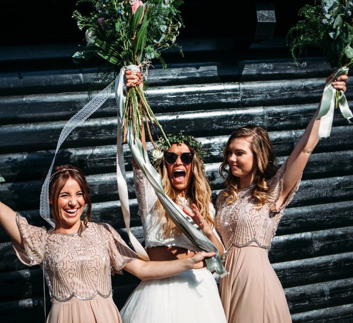 Needle & Thread Bridesmaids Dresses | Take Me Out Couple Beckie & Adam Get Married | Bride In Crop Top | Images by Joanna Bongard Photography | Film by Costa Sister Productions