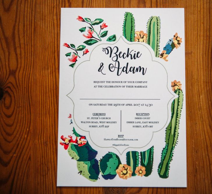 Cactus Wedding Motif | Take Me Out Couple Beckie & Adam Get Married | Bride In Crop Top | Images by Joanna Bongard Photography | Film by Costa Sister Productions