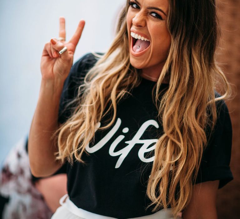 Bride In Wifey Tee | Take Me Out Couple Beckie & Adam Get Married | Bride In Crop Top | Images by Joanna Bongard Photography | Film by Costa Sister Productions