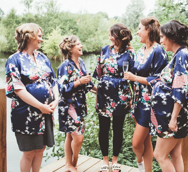 Bridesmaids In Navy Floral Robes