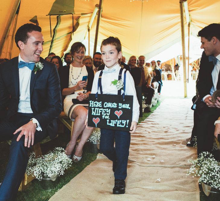 Page Boy With Custom Wedding Sign