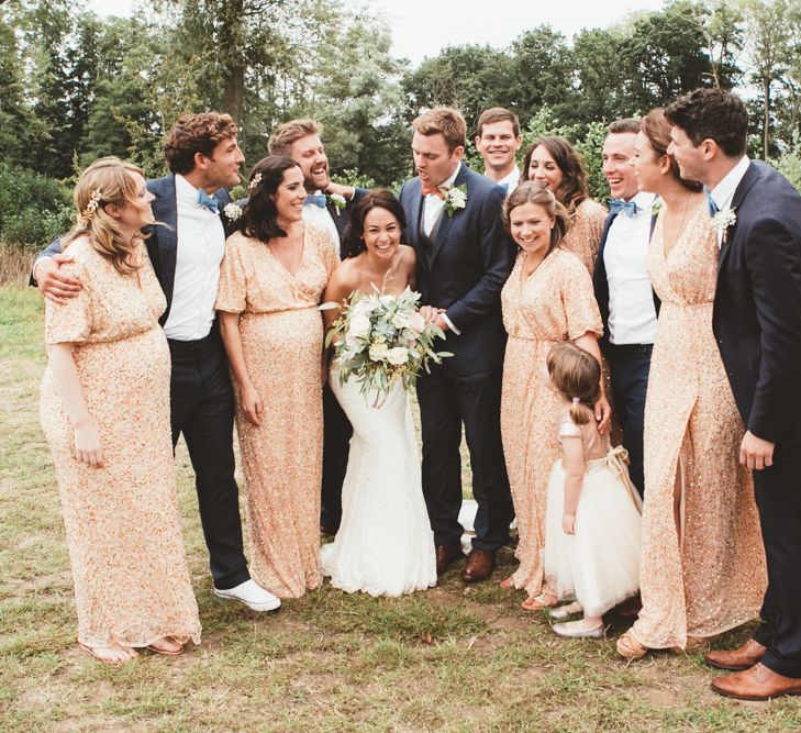 Wedding Party With Bridesmaids In Sequinned Dresses From ASOS