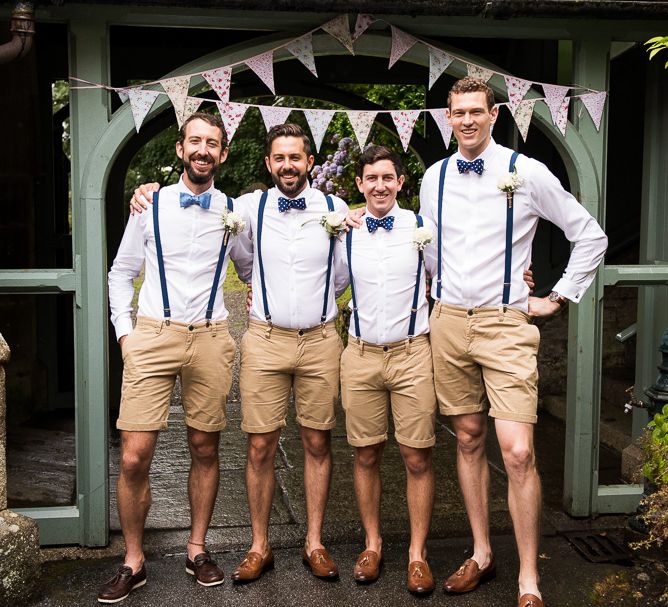 Groomsmen in Shorts, Braces & Bow Ties | Coastal Wedding at Driftwood Spas St Agnes, Cornwall | Jessica Grace Photography