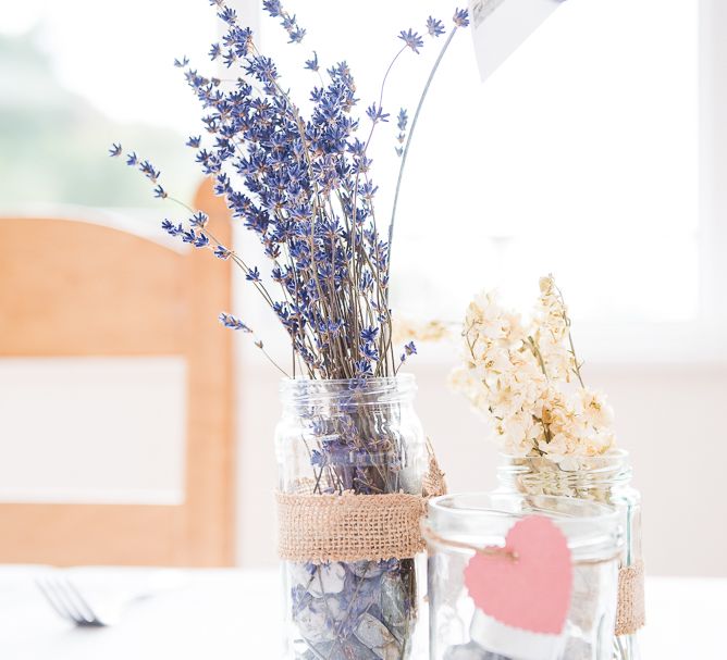 Lavender in Jars Table Decor | Coastal Wedding at Driftwood Spas St Agnes, Cornwall | Jessica Grace Photography