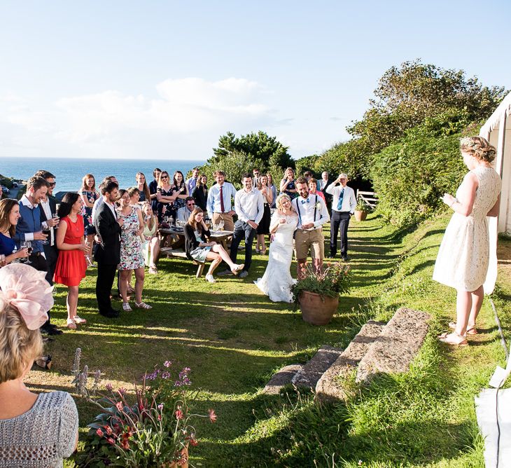 Outdoor Wedding Speeches | Coastal Wedding at Driftwood Spas St Agnes, Cornwall | Jessica Grace Photography