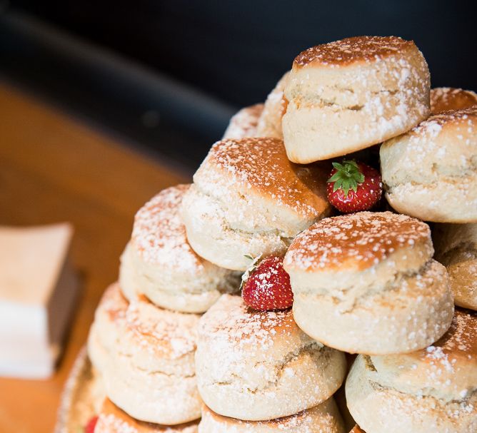 Scone Tower Wedding Cake | Coastal Wedding at Driftwood Spas St Agnes, Cornwall | Jessica Grace Photography