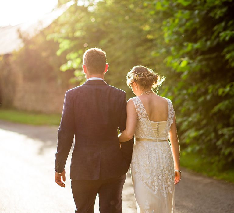 Bride & Groom Sunset Country Lane Portrait