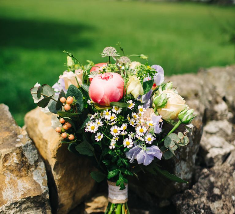 Wild Flower Bridal Bouquet with Pink Peony