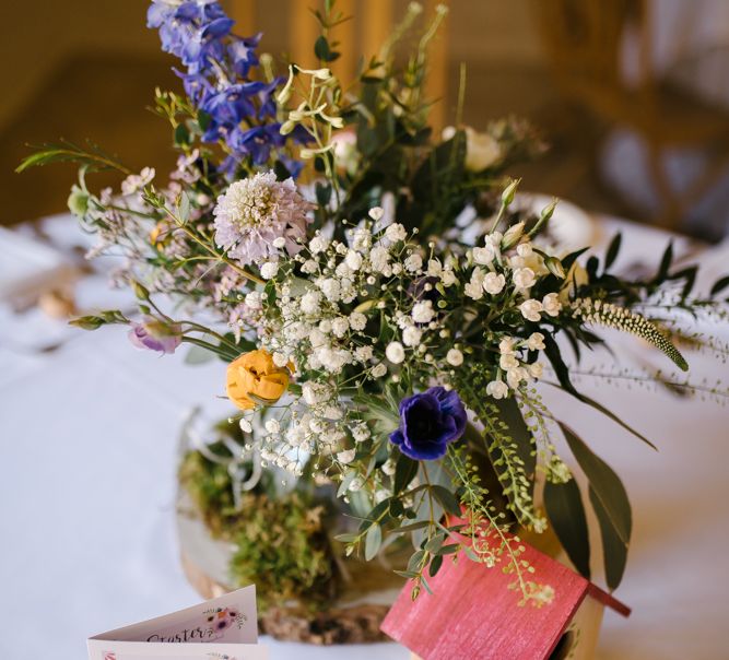 Rustic Tree Slice, Bird Cake & Wild Flower Centrepieces | Curradine Barns, West Midlands | Chris Barber Photography