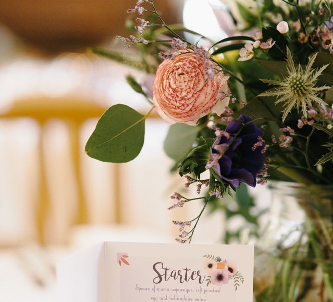 Menu Cards | Rustic Tree Slice, Bird Cake & Wild Flower Centrepieces | Curradine Barns, West Midlands | Chris Barber Photography