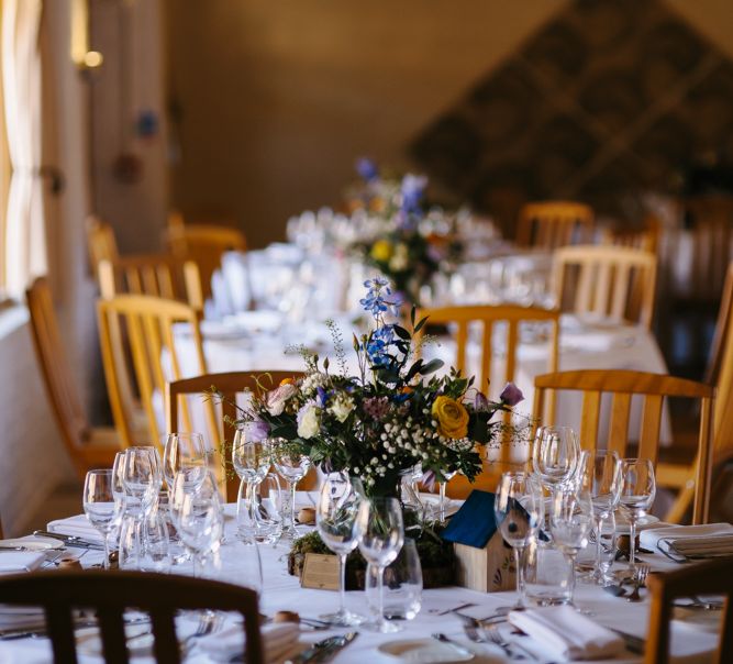 Rustic Tree Slice, Bird Cake & Wild Flower Centrepieces | Curradine Barns, West Midlands | Chris Barber Photography