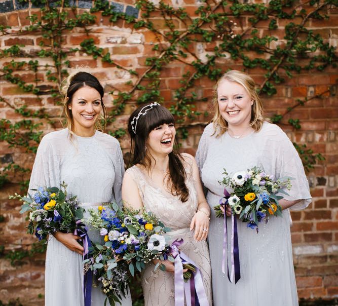 Bridesmaids in Grey ASOS Dresses | | Bride in Sequin Wedding Dress | Curradine Barns, West Midlands | Chris Barber Photography