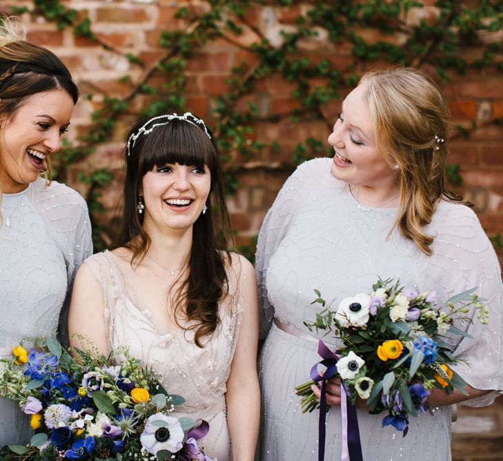 Bridesmaids in Grey ASOS Dresses | | Bride in Sequin Wedding Dress | Curradine Barns, West Midlands | Chris Barber Photography