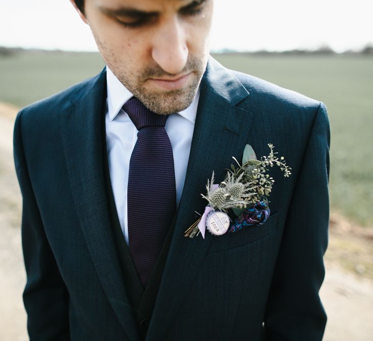 Buttonhole | Groom in Moss Bros Hire Suit | Curradine Barns, West Midlands | Chris Barber Photography