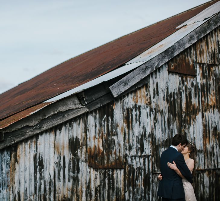 Bride in Sequin Wedding Dress | Delicate Victoria Millésime Headpiece | Groom in Moss Bros Hire Suit | Curradine Barns, West Midlands | Chris Barber Photography