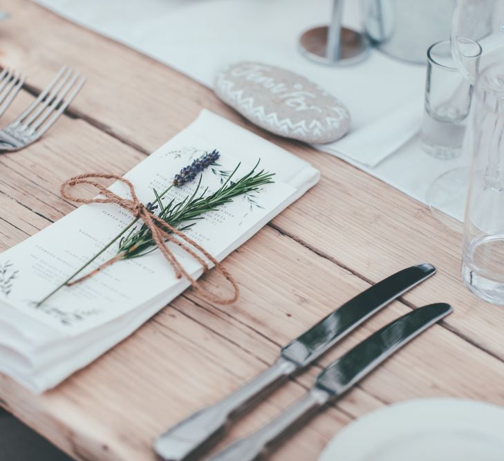 Lavender Place Setting For Wedding // Potted Plants For Wedding Decor // Marquee Wedding Jersey With Bride In Jesus Peiro With Images From Wedding_M And Bridesmaids In Pink Silk Dresses By Ghost