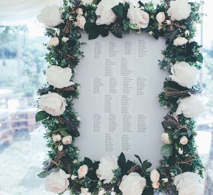 Floral Table Plan For Wedding // Potted Plants For Wedding Decor // Marquee Wedding Jersey With Bride In Jesus Peiro With Images From Wedding_M And Bridesmaids In Pink Silk Dresses By Ghost